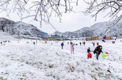 People have fun in Jinfo Mountain in SW China's Chongqing