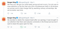 Burger King apologizes for Women belong in the kitchen tweet on Int'l Women's Day