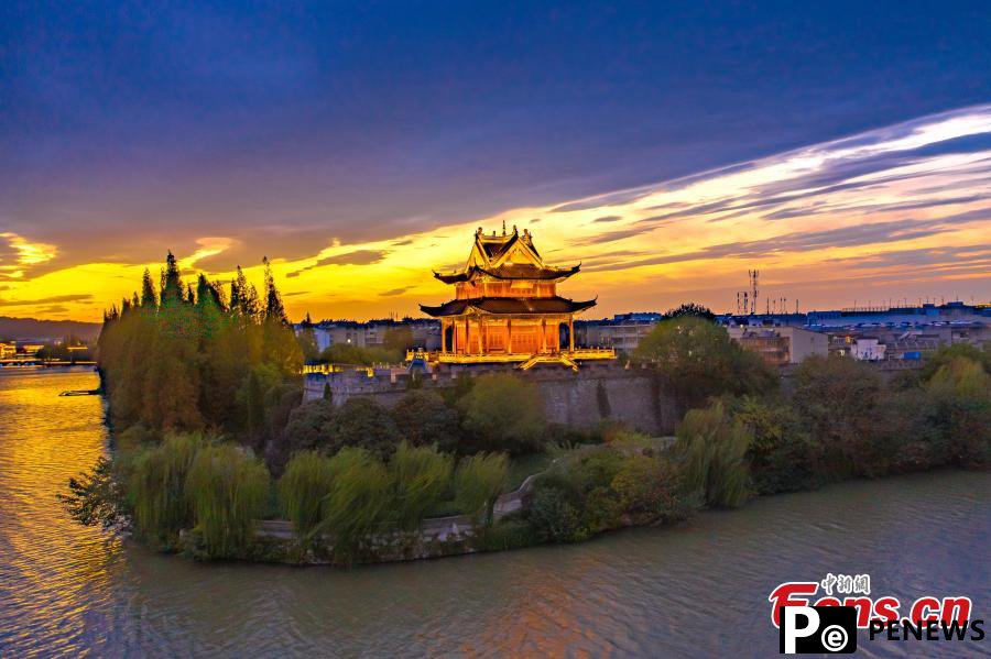 Picturesque sunset scenery at ancient city of Xiangyang