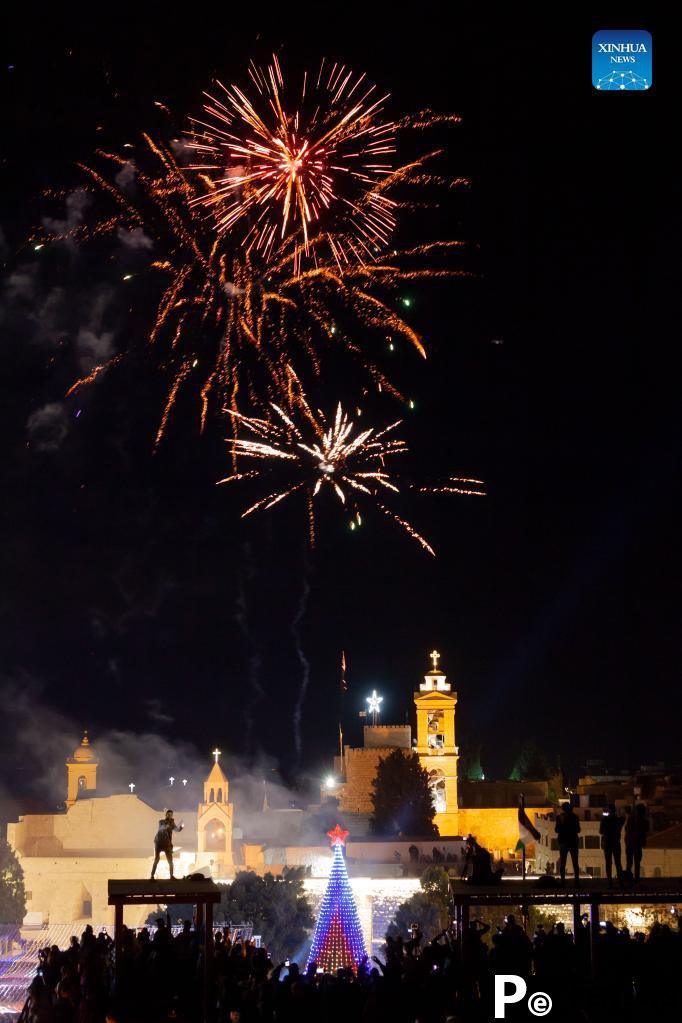 Christmas tree lit up in Bethlehem