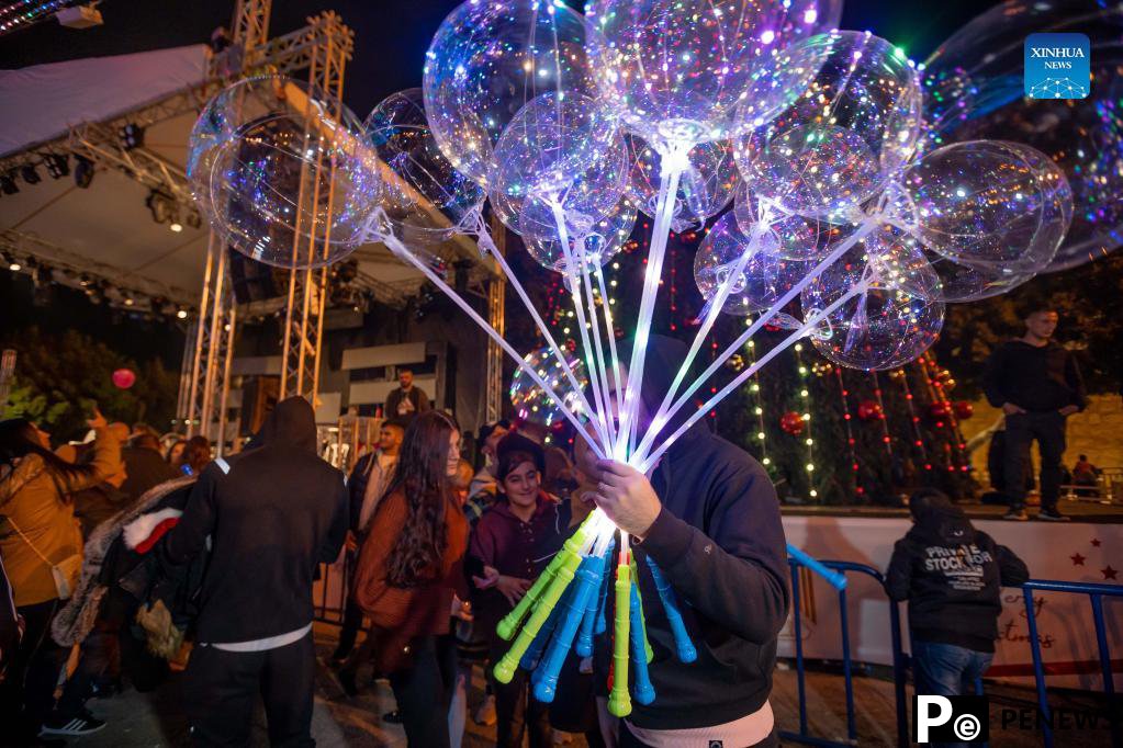 Christmas tree lit up in Bethlehem