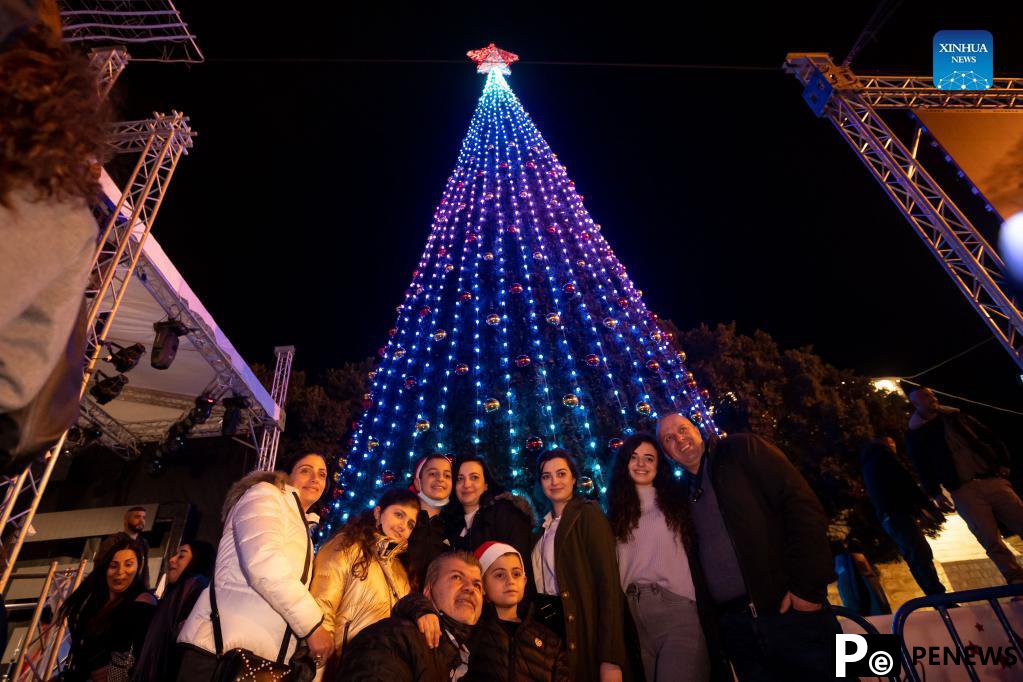 Christmas tree lit up in Bethlehem