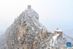 Snow scenery of Wangjinglou section of Great Wall in Beijing