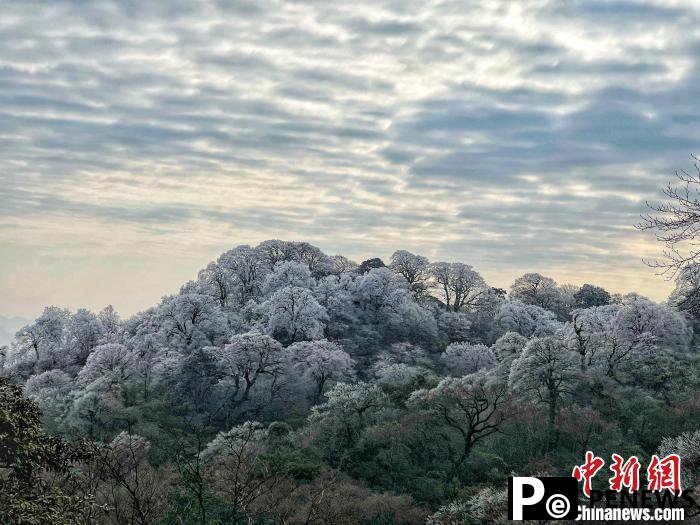 Snow and rime put colors on mountain in N Guangxi