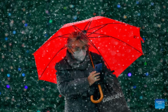 Scenery of snowfall in Skopje, North Macedonia