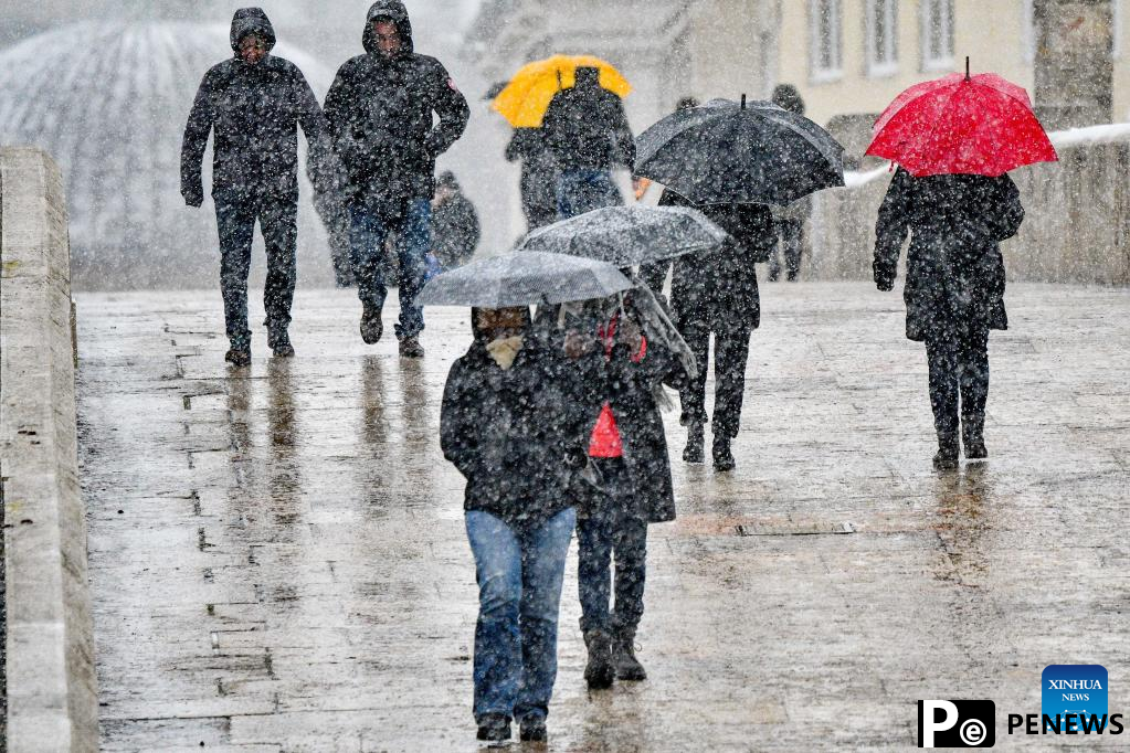 Scenery of snowfall in Skopje, North Macedonia