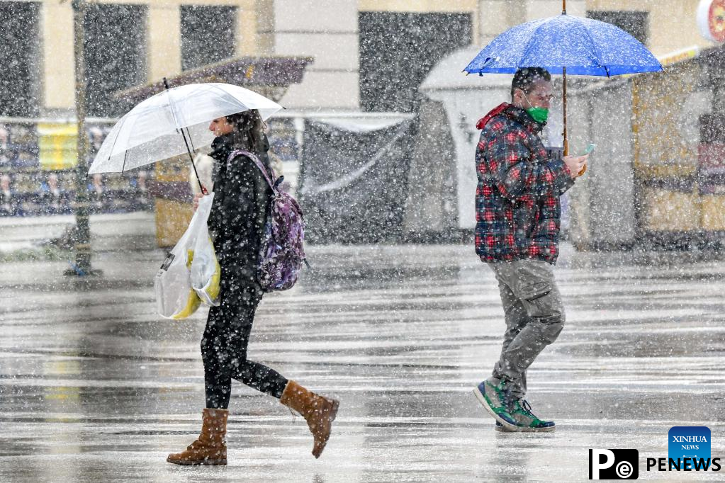 Scenery of snowfall in Skopje, North Macedonia