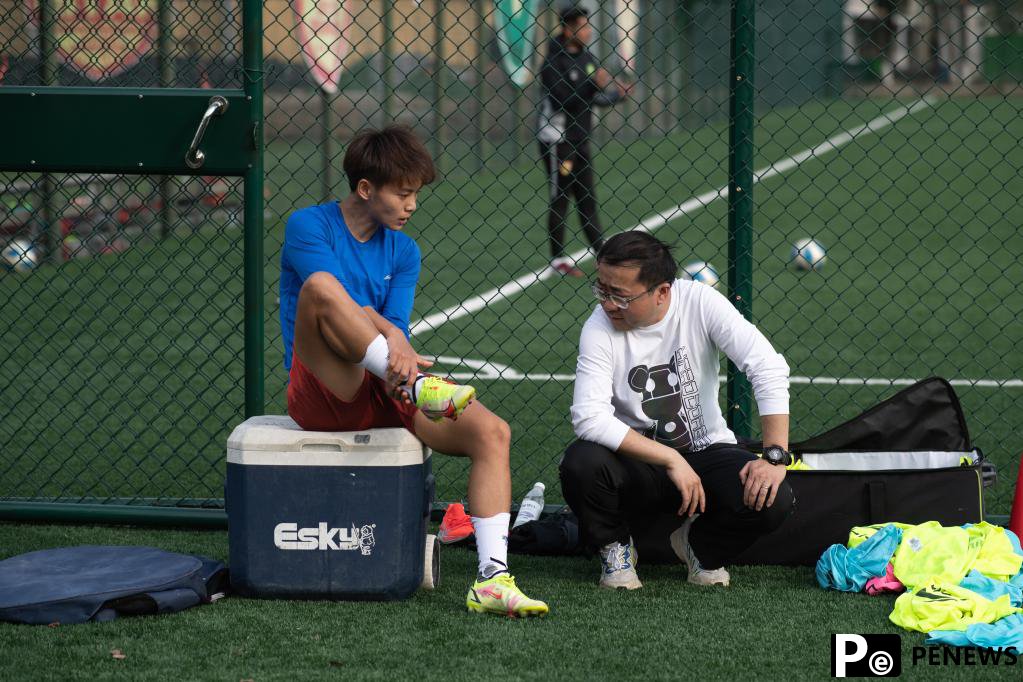 Chinese female football player Wang Shuang attends training session