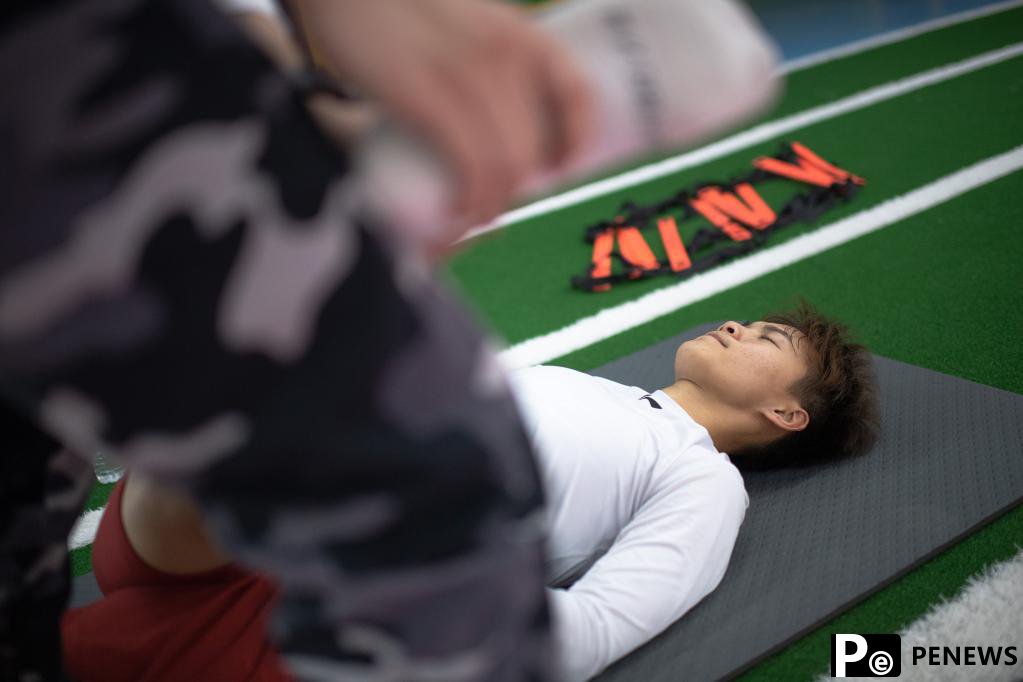 Chinese female football player Wang Shuang attends training session