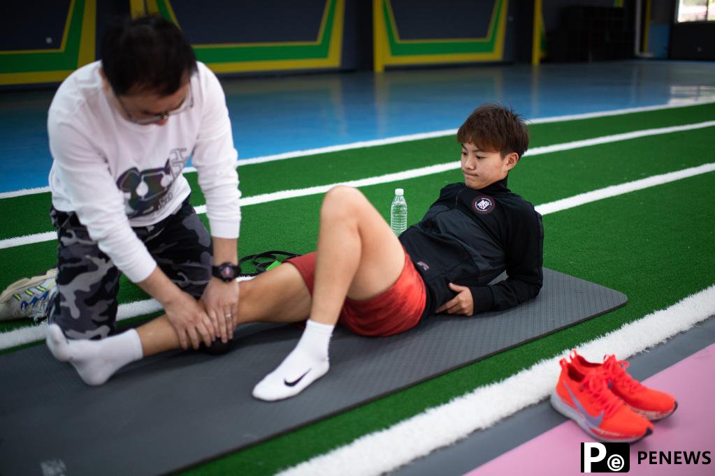 Chinese female football player Wang Shuang attends training session