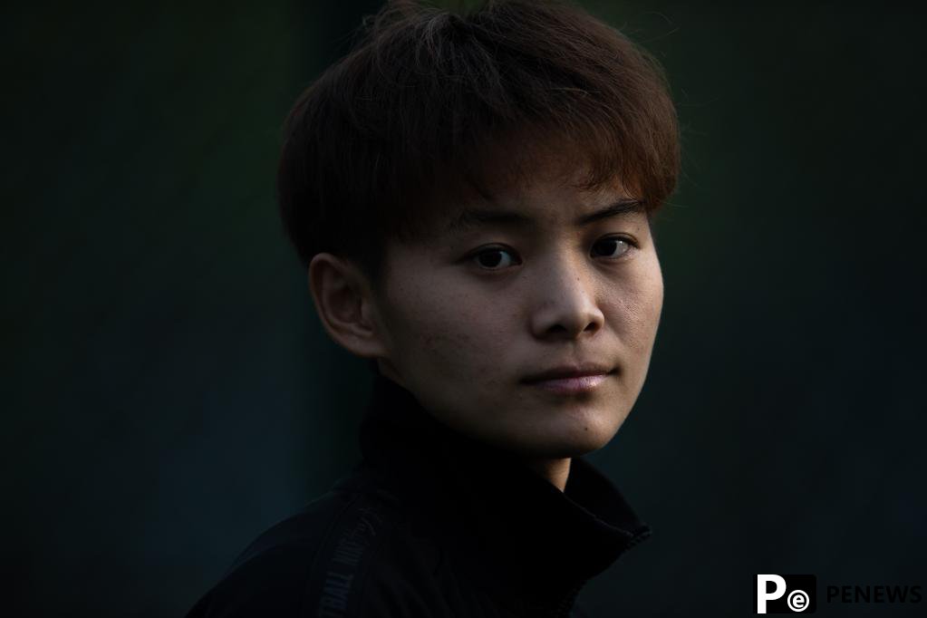 Chinese female football player Wang Shuang attends training session