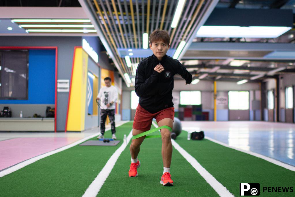 Chinese female football player Wang Shuang attends training session