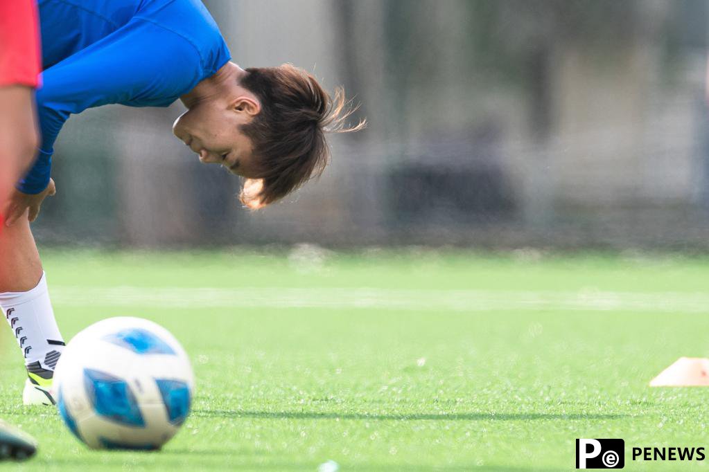 Chinese female football player Wang Shuang attends training session