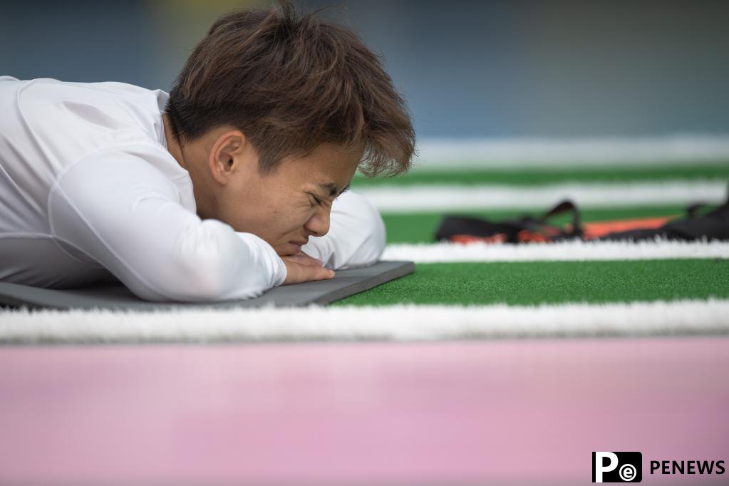 Chinese female football player Wang Shuang attends training session