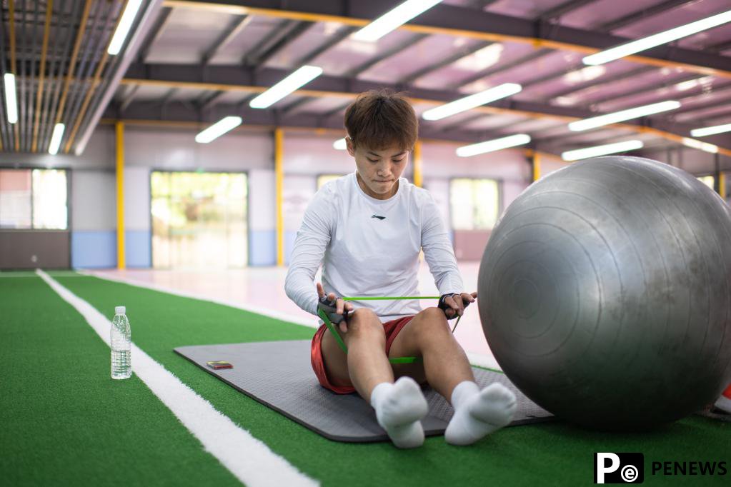 Chinese female football player Wang Shuang attends training session