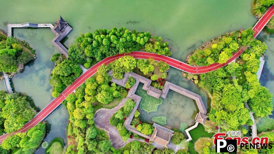 Aerial view of Zhangjiang National Wetland Park in Jiangxi