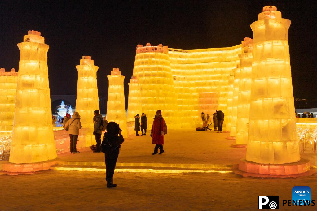 People visit Ice-Snow World theme park in Harbin, northeast China