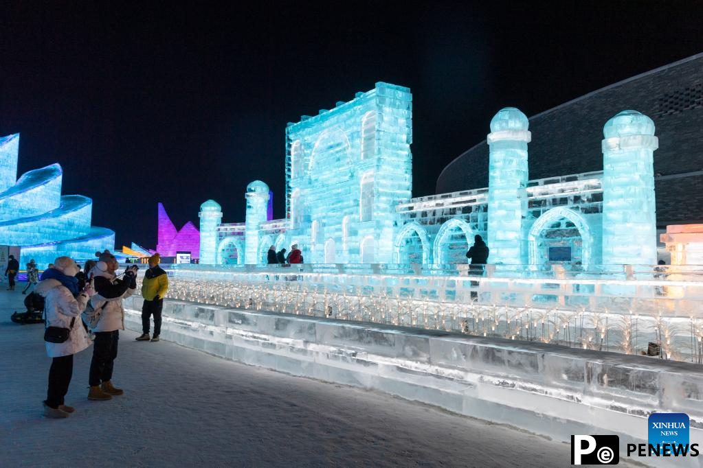 People visit Ice-Snow World theme park in Harbin, northeast China