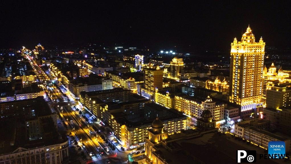 Night scenery of Manzhouli in N China