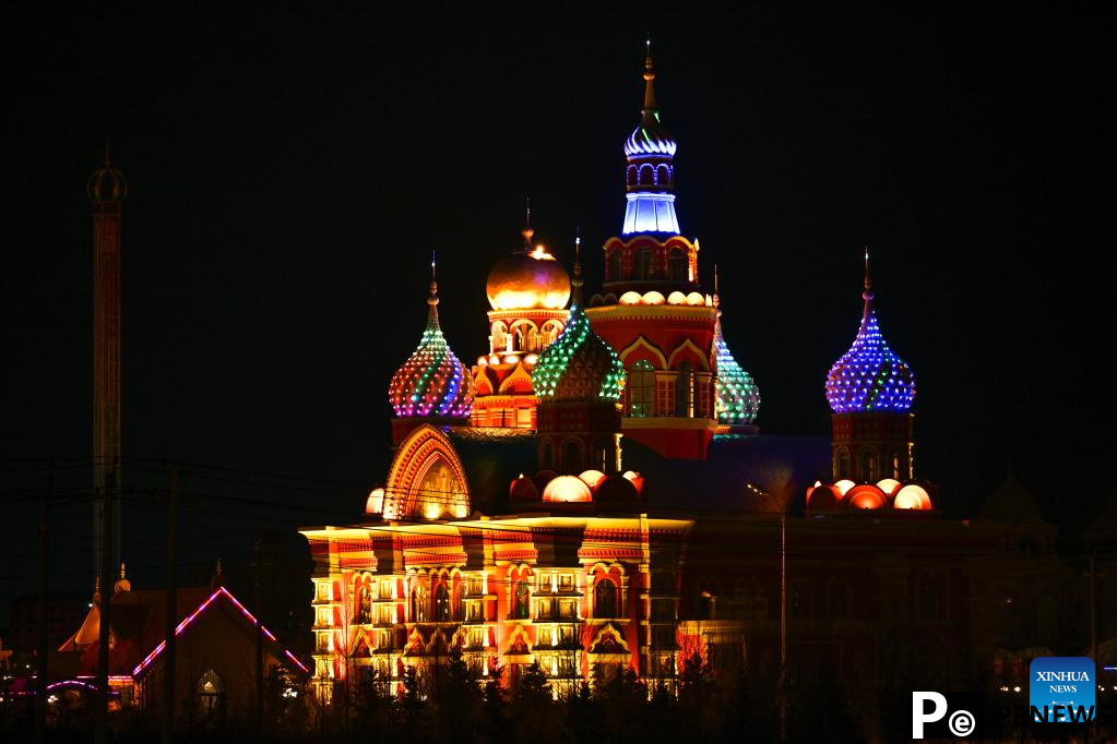 Night scenery of Manzhouli in N China