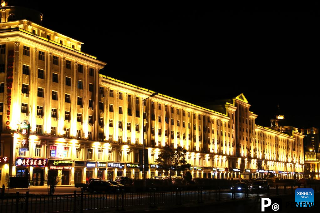 Night scenery of Manzhouli in N China