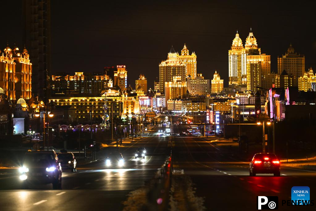 Night scenery of Manzhouli in N China