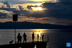View of sunset in Ohrid, North Macedonia