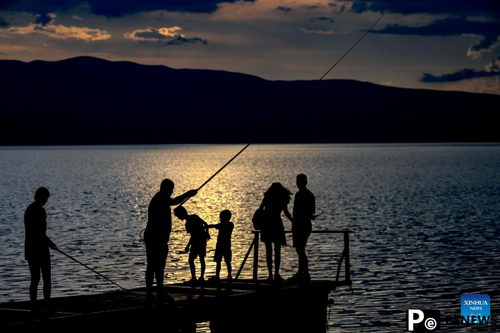 View of sunset in Ohrid, North Macedonia