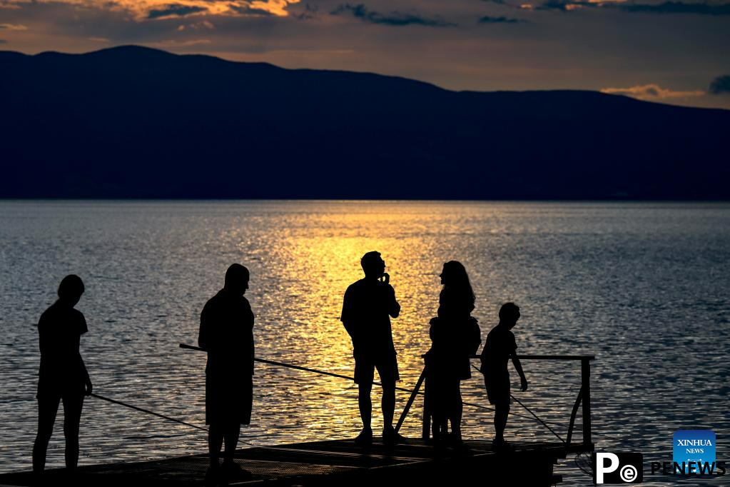 View of sunset in Ohrid, North Macedonia