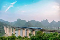 Passengers take photos of picturesque scenery as high-speed train runs in S China's Guangxi