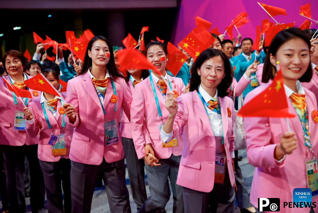 Delegations parade into stadium during opening ceremony of 4th Asian Para Games in Hangzhou