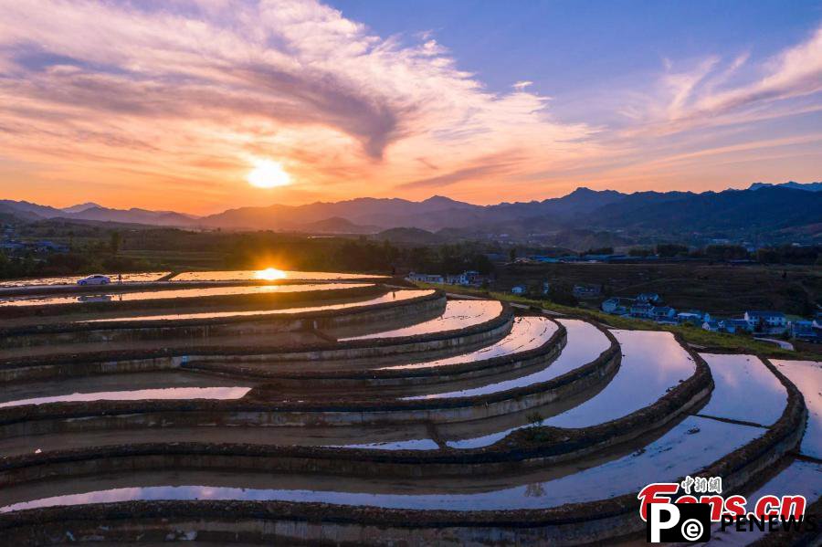 Autumn turns terraced fields into color palette in Hubei