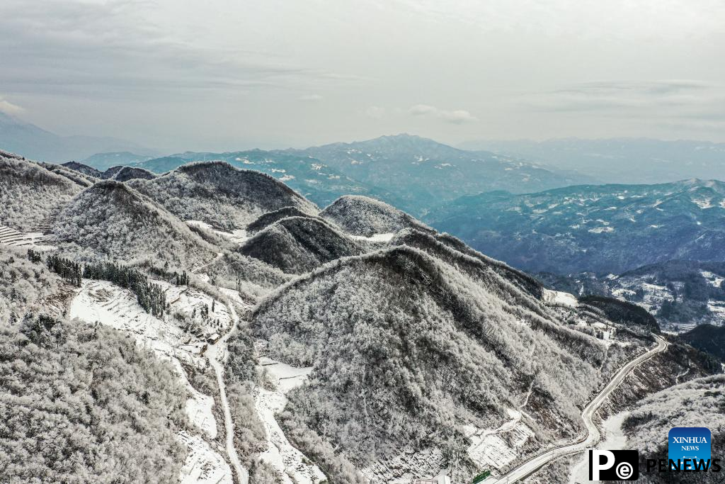 Snow scenery at section of Wushan Mountain in China
