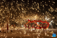 Fire dragon dance show staged for tourists in Harbin