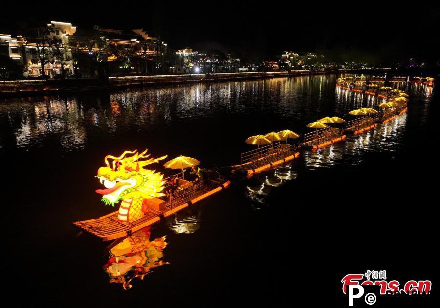 200-meter-long dragon boat rafts on river