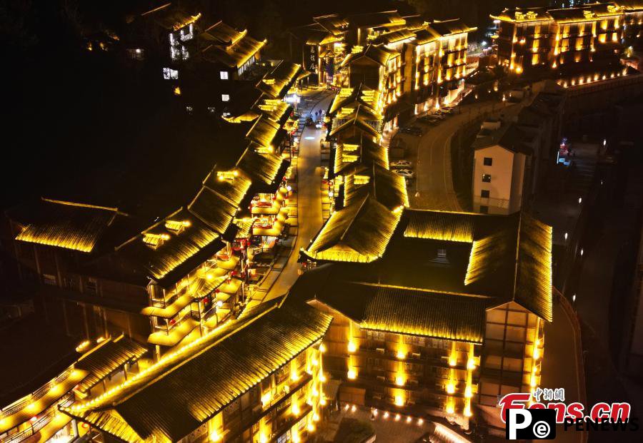 Youzhou ancient town lit up at night