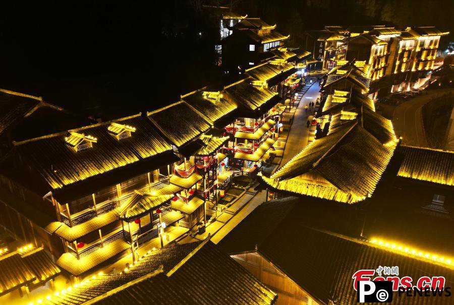 Youzhou ancient town lit up at night