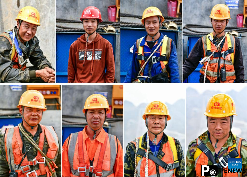 Huajiang grand canyon bridge under construction in SW China