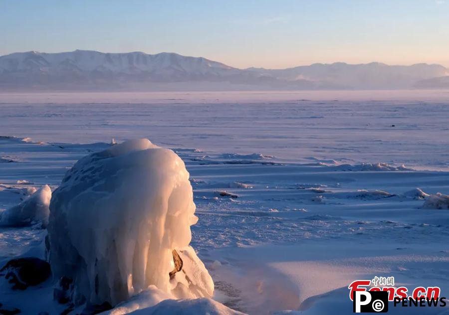 Incredible ice formations on Sayram Lake in Xinjiang