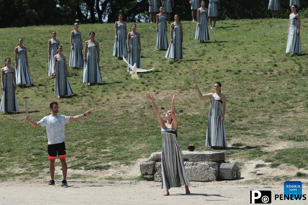 Paris 2024 Olympics flame lighting rehearsal held at Ancient Olympia