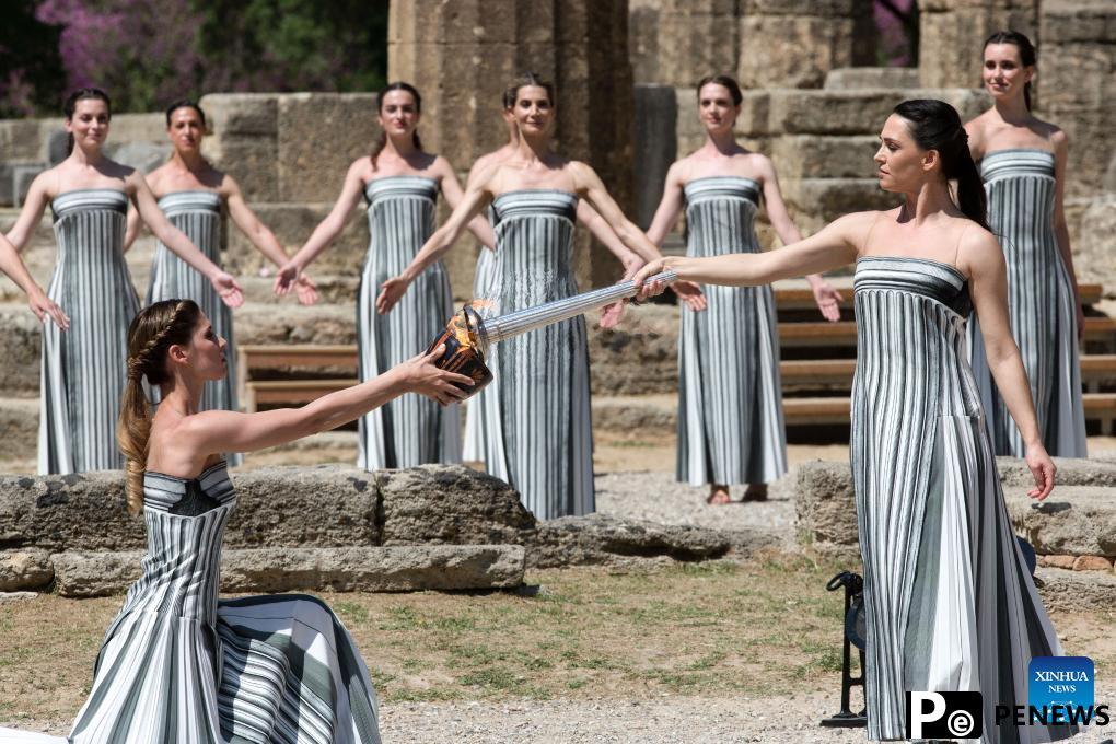 Paris 2024 Olympics flame lighting rehearsal held at Ancient Olympia
