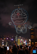Drone light show featuring Doraemon staged in Hong Kong