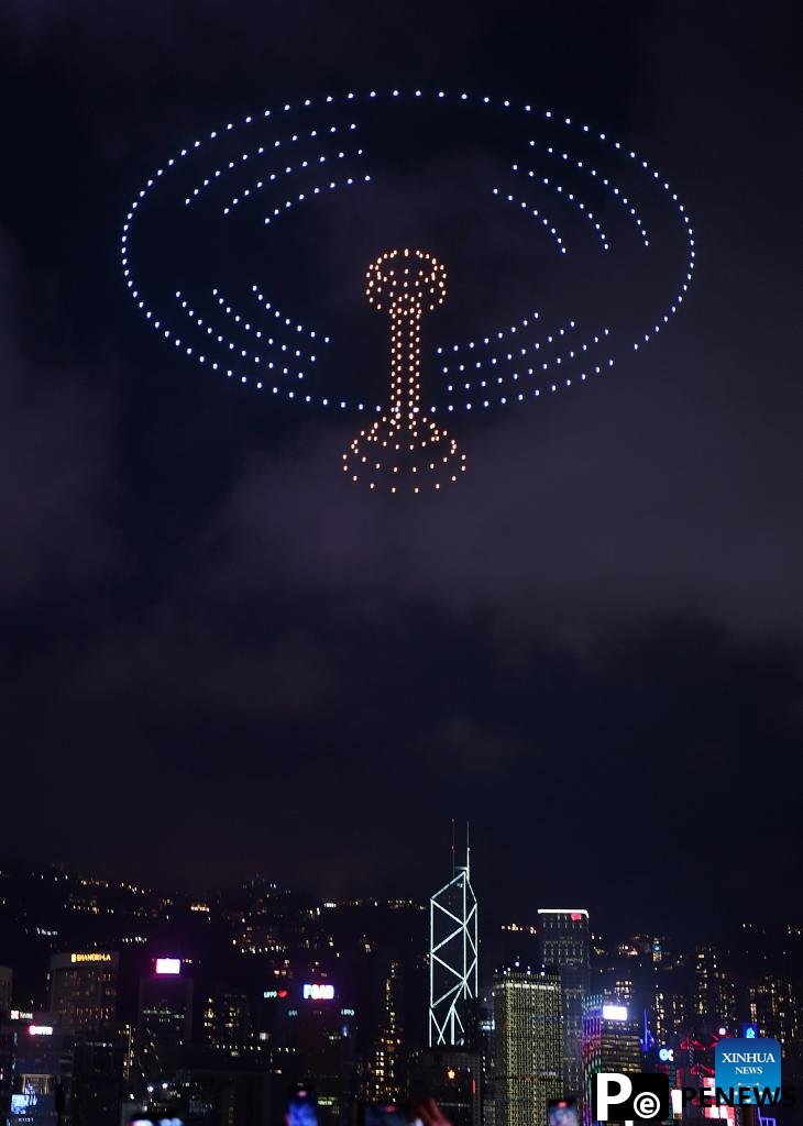 Drone light show featuring Doraemon staged in Hong Kong
