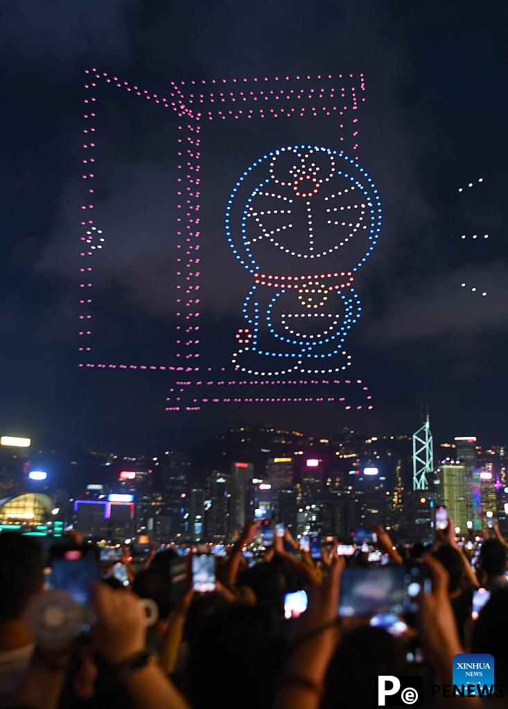 Drone light show featuring Doraemon staged in Hong Kong