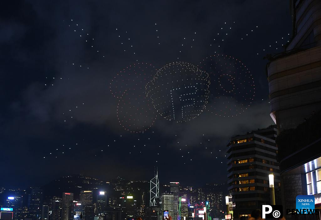 Drone light show featuring Doraemon staged in Hong Kong