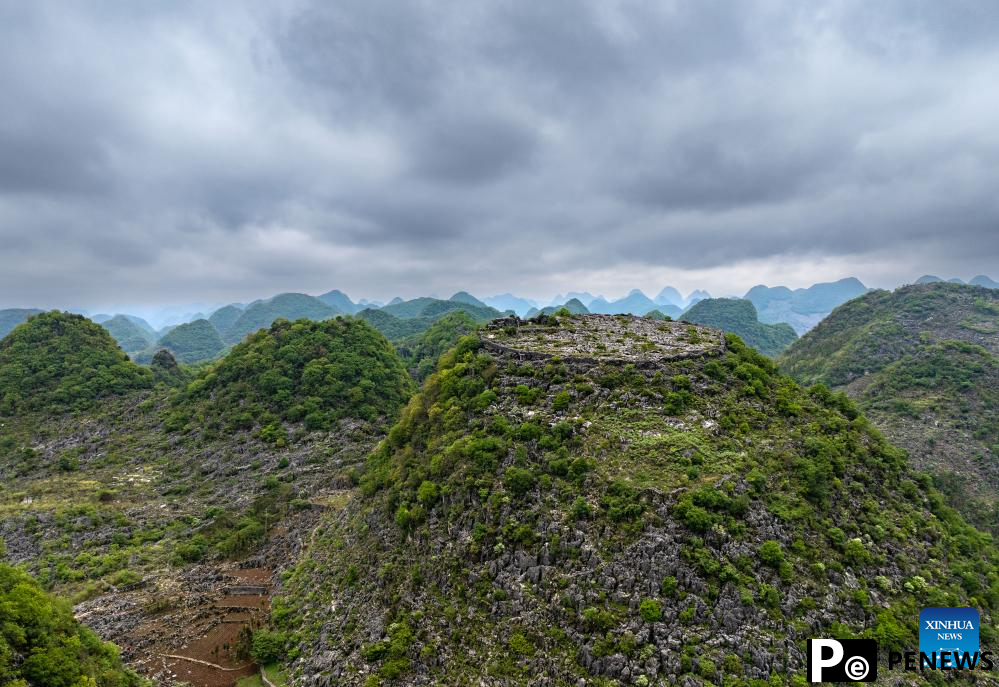 Scenery of ancient fortifications on hilltop in China