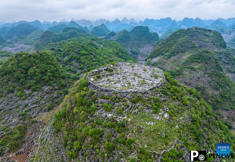 Scenery of ancient fortifications on hilltop in China