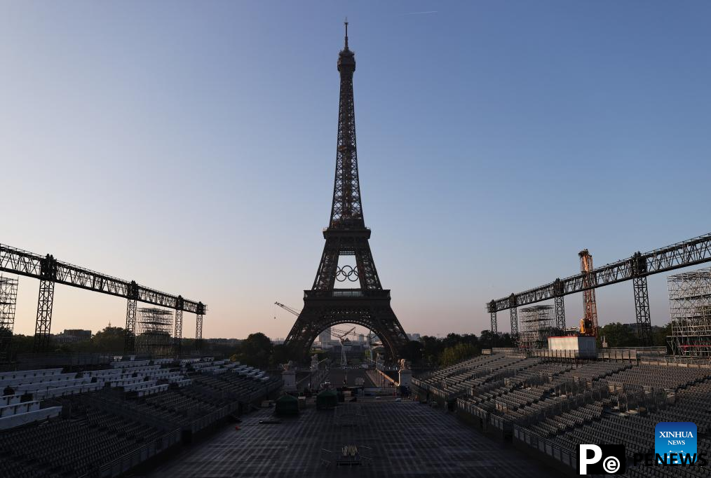Olympic rings seen on Eiffel Tower in Paris