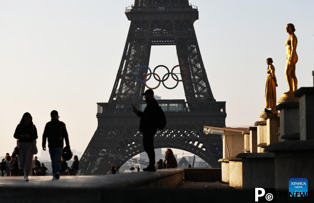 Olympic rings seen on Eiffel Tower in Paris