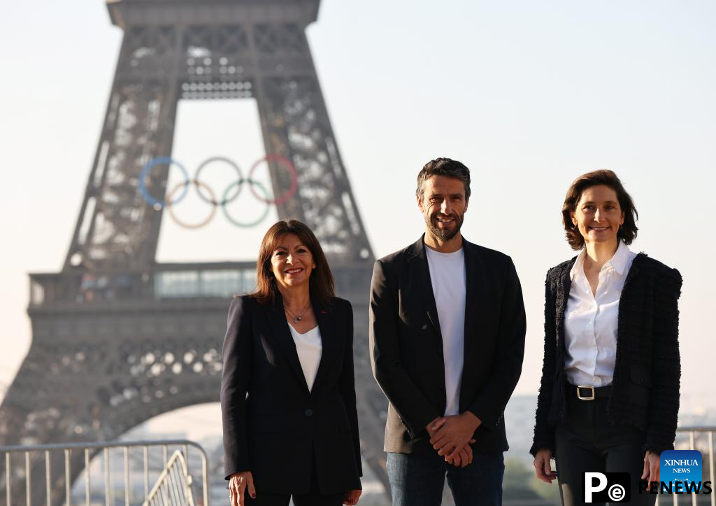 Olympic rings seen on Eiffel Tower in Paris